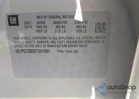 2014 Chevrolet Cruze 1Lt Auto from USA, damaged, VIN 1G1PC5SB5E7341841